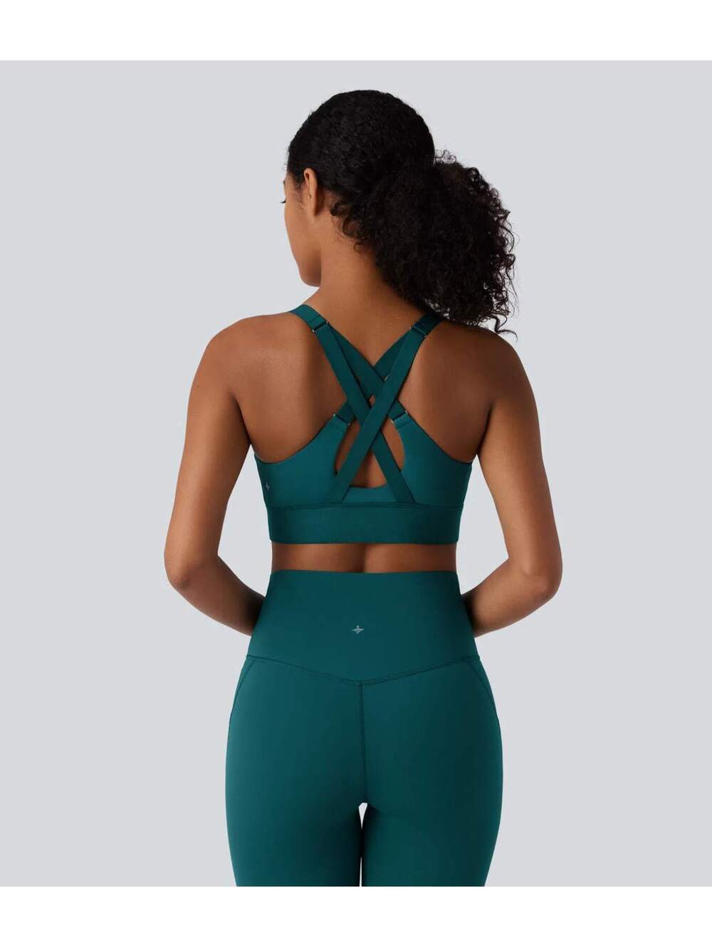 Halara SpeedWave Medium Support Zipper Running Sports Bra Green Size Large